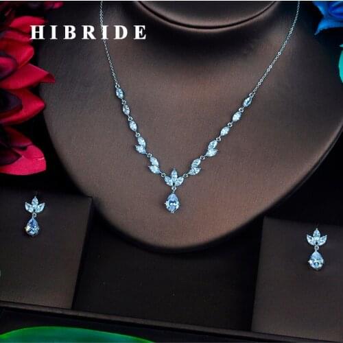 HIBRIDE Newest Brilliant Cubic Zirconia Women Full Jewelry Sets Earring Necklace Set Dress Accessories Party Show N-339