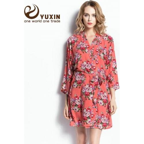 CR001 Cotton Floral Robe Floral Women Wedding Bridal Kimono Robe Flower Satin Silk Lady Spa Night Dress