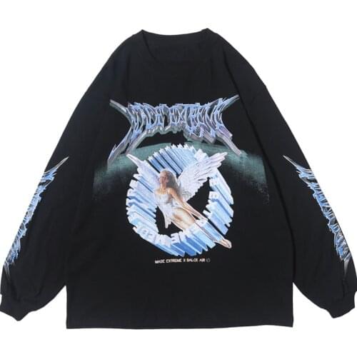 Creative 3D Angel Print Long Sleeve Tees Shirts Streetwear Hip Hop Hipster Casual Loose Tshirts Men Fashion Tops