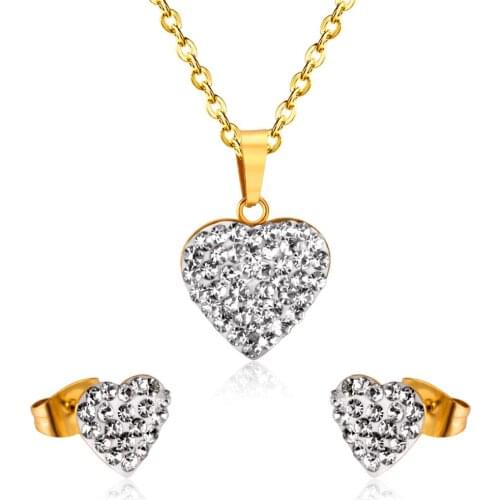 LUXUKISSKIDS Gold heart Clay Dubai African Wedding Bridal Jewelry Set For Women Stainless Steel Necklace Earring Jewellery Sets