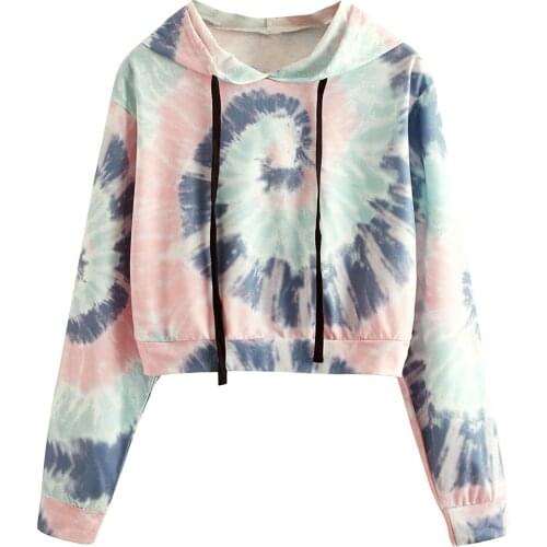 Fashion Tie-dye Hoodies Sweatshirts Women Girls Casual Long Sleeve Short Hooded Sweatshirt Harajuku Top Blouse Hoody Sudaderas