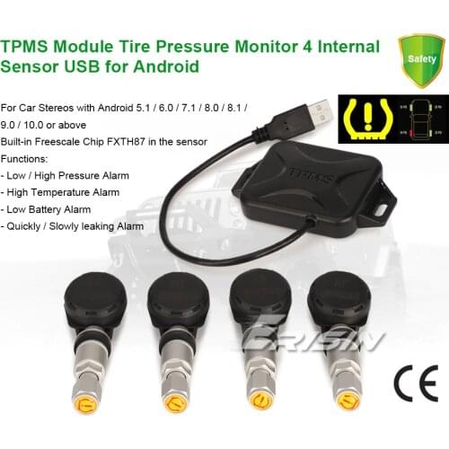 Erisin ES342 433.92MHz TPMS Box Tire Pressure Monitor Android 5.1 Above 4 Internal Sensor USB Chip FXTH87 Alarm *CE Certified