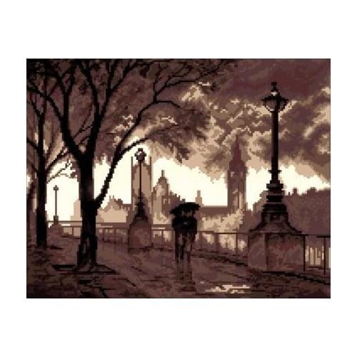 Top Quality Lovely Counted Cross Stitch Kit Rain Raining Love Nostalgic Nostalgia City Town