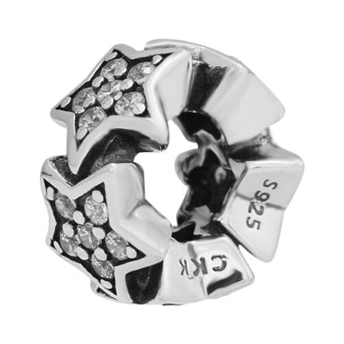 Fits Pandora Charms Bracelets Star Beads with Clear CZ 100% 925 Sterling-Silver-Jewelry Free Shipping DIY Making