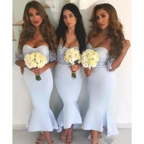 Simple High Low Mermaid Bridesmaid Dresses 2020 Sweetheart Lace Off Shoulder robe de soirée de mariage Zipper ack Formal Dress