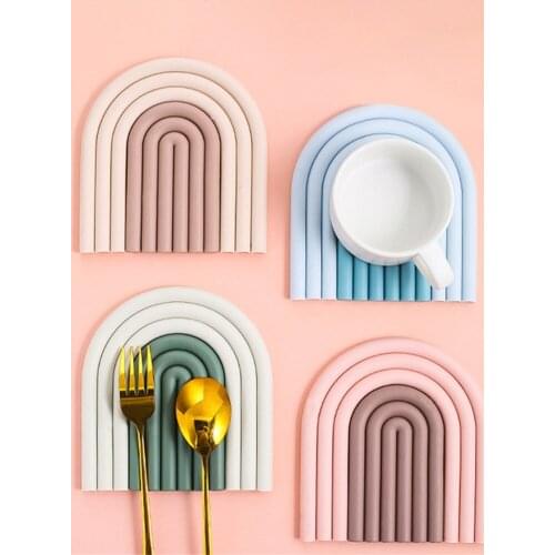 Nordic Silicone Removable Rainbow Coasters Insulation Pads Cup Mat Plate Non Slip Placemat Home Decor Kitchen Accessories