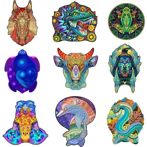 Mysterious Wooden Puzzles For Adults Kids Educational Toys Wooden Jigsaw Interactive Puzzle Games DIY Animal Shapes Puzzle Gifts