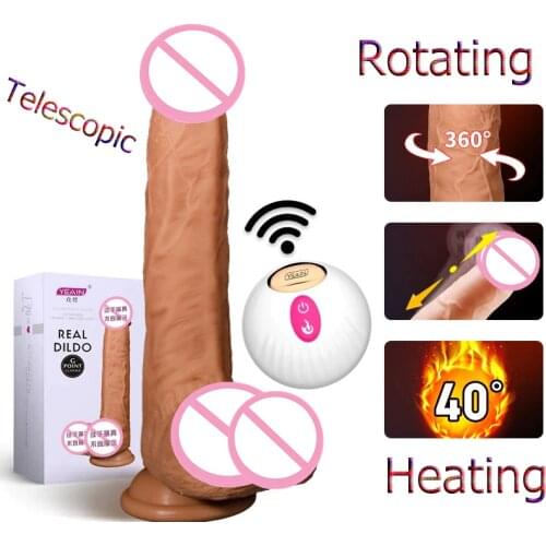 Wireless Remote Control Heating Telescopic Dildo Vibrator 360° Swing Realistic Penis Tool Dick Sex Toys for Women Masturbation