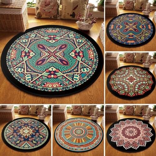 Muslim national style vintage ethnic totem mandala round carpet Non-slip Balcony coffee table hanging basket home decoration mat