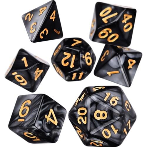 Pearl Swirl Polyhedral 7-Die DND Dice Set D4 D6 D8 D10 D% D12 D20 for TRPG Dice Game Enthusiasts