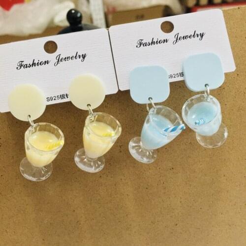 Acrylic Women’s Earrings Creative Design Drink Cup Pendant Earrings S925 Piercing Pin Cute Trend Alliance Jewelry Beach Party
