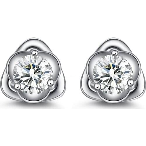 100% 925 sterling silver fashion cute flower shiny crystal ladiesstud earrings wholesale jewelry birthday gift drop shipping