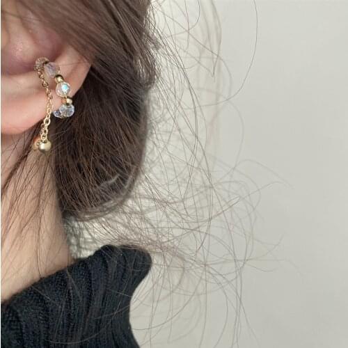 Goth Gold Letter C Earcuff Tassel Chain Crystal Ear Cuff Fake Piercing Faux Earrings for Women Korean Fashion Clips Jewelry