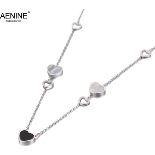 AENINE Trendy 316L Stainless Steel 7Pcs Love Heart Charm Pendant Necklace Jewelry Rose Gold Wedding Necklace For Women AN20068