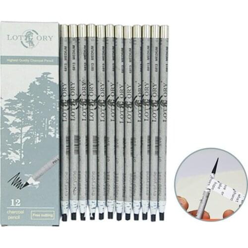 12Pcs/set Pull Line Charcoal Pencil Soft/Medium Drawing Pencils Carbon Sketch Pencil Free Cuttting Art Supplies Staionery