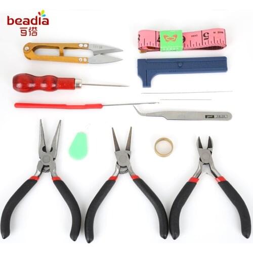 13-16PCs/Set Free Shipping Jewelry Beading Needles Findings Crimping Ruller Scissors Tweezer Crimper Pliers Tool