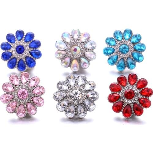 18mm Snap Buttons Jewelry Waterdrop Rhinestone Mixed Metal Flower Snap Button Bracelet Necklace Ginger Charms Jewelry
