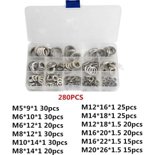 450/280pcs Gaskets Aluminum Flat Metal Washer Gasket Assorted Aluminum Sealing Rings Set