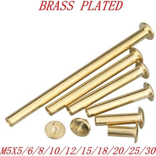 20pcs/lot m5x4-30 brass plated Sex bolt chicago screw book binding post screws