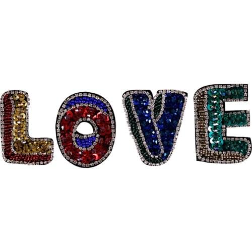 5set Beading Sequins Letter Patches DIY Beaded Love Crystal Appliques Badge Sew On Clothes Decorated Sewing Accessories TH714