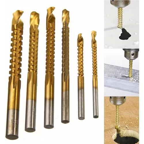 6pcs New 3-8mm Titanium Coated HSS Drill Bit Electric Drill Plastic Wood Hole Grooving Drill Saw Carpenter Woodworking Tools