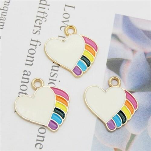 Julie Wang 8PCS Enamel Small Heart Charms Rainbow Color Alloy Gold Tone Heart Pendant Bracelet Jewelry Making Accessory