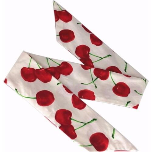 Women vintage pinup bandana in white red cherry tie bow headband rockabilly hair scarf accessories wire wrap