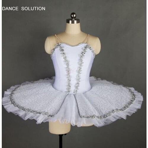 White Spandex Top Silver Trim Ballet Tutu Pre-professional Pancake Tutus Adult Child Dance Ballet Leotard Dress Dancewear BLL021
