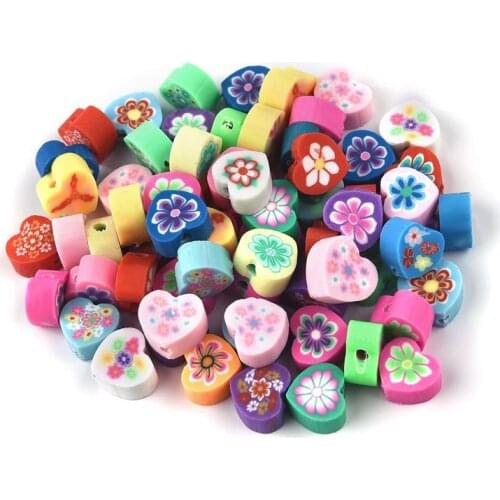 30pcs/Lot Mixed Colors Fruit Shape Clay Spacer Beads Heart-Shaped Flowers Polymer Clay Beads For DIY Jewelry Making Accessories