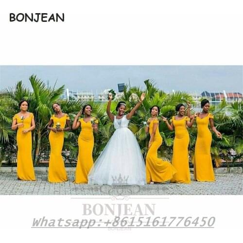 Black Girls Bridesmaid Dresses Mermaid 2021 Off-The-Shoulder Off-The-Shoulder South African Lace Up Bridesmaid Dress