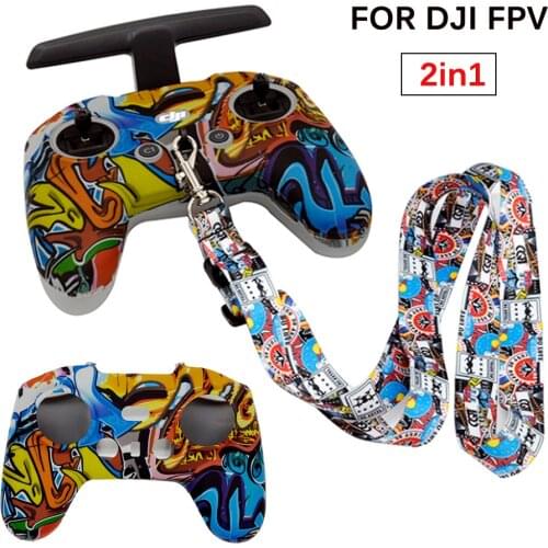 DJI FPV Remote Controller 2 Silicone Cover with Neck Strap Cool Graffiti Protective Sleeve Case for DJI FPV Combo Accessories