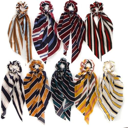 9PC/lot Printed Long Tie Streamers Scrunchies Hair Ponytail Holder Elastic Hairband wholesale