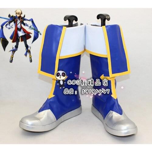 BlazBlue Jin Kisaragi Blue Halloween Cosplay Shoes Boots X002