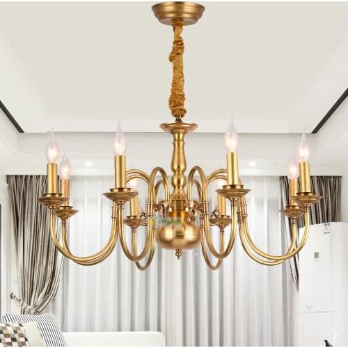 European Simplified Full Copper Lamp American Style Country Candle Light Chandeliers Bedroom Restaurant Led Chandelier