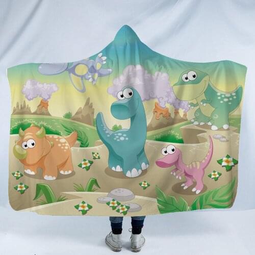 Cartoon dinosaur Hooded Blanket for Adult kids print Wearable Fleece Nordic Throw Blanket Wearable winter Microfiber h1