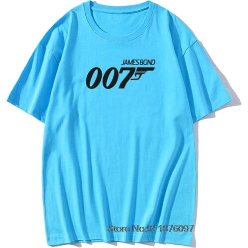 Mens TShirt Letter Gun Print Tops & Tees Black James Bond 007 100% Cotton Vintage Camisa Short Sleeve T-Shirt Movie T Shirts