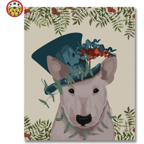 Diy oil painting dog with hat European style living room selectable combo box large size living room creative animal