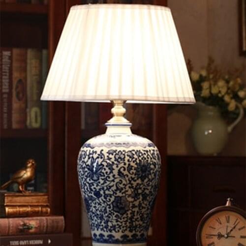 Ceramic Dimmer Led Table Lamp Chinese Porcelain Foyer Desk Light Wedding Decor Bedroom Study Hotel Lamp H 58cm