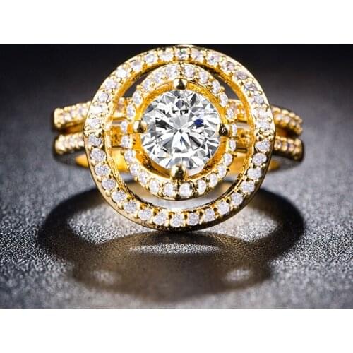 Classic Fashion Couple Gold Plated Ring with Shiny White Zircon Jewelry Family Engagement Wedding Christmas Party Ring