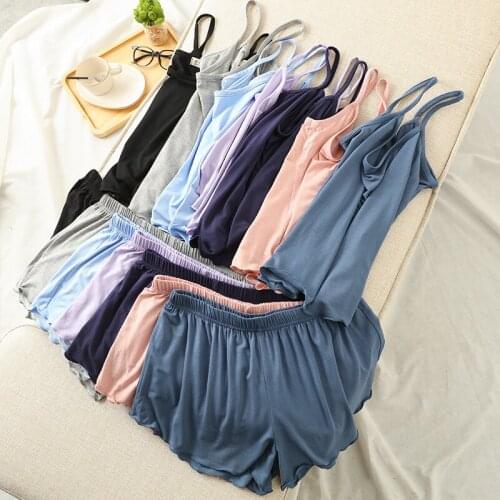 Fdfklak Summer New 2PCS Sleep Set Women Sexy Pajamas Suit Lingerie Black/Pink Casual Home Clothing Sleeveless Sleepwear