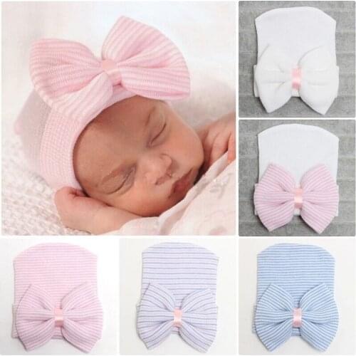 2020 Hot Fashion Newborn Baby Girls Striped Headband Headwear Toddler Soft Beanie Hat with Bow шапка детская