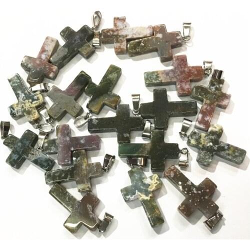 Hot Fashion Natural Stone Pendant Cross Reiki Shape Pendants Indian Agates Charms for Necklaces Jewelry Making 25*18 MM Wholsale