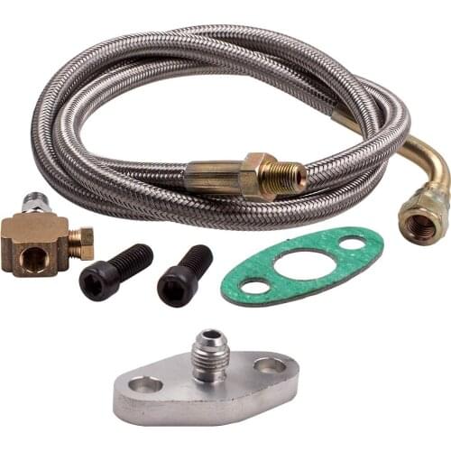 41" inch Turbo Oil Inlet Feed Line Braided Stainless Steel 90 Degree 4AN Universal for T3 T4 T3/T4 T70 T61 T04E T60 Turbocharger