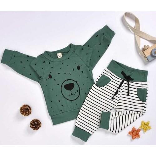 Fashion Toddler Infant Kids Baby Girls Boys Long Sleeve Cute Bear Printed Long Sleeve Sweatshirt Tops Pants Hat Outfits Set#g4