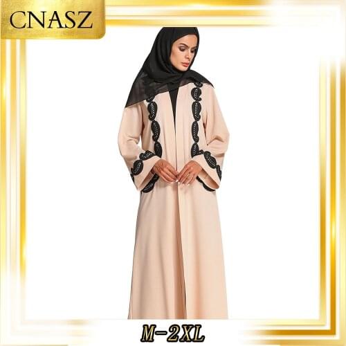 Muslim Dress Vetement Femme 2019 Moroccan Kaftan Splicing Solid Color Loose Long musulmane Femme Robe