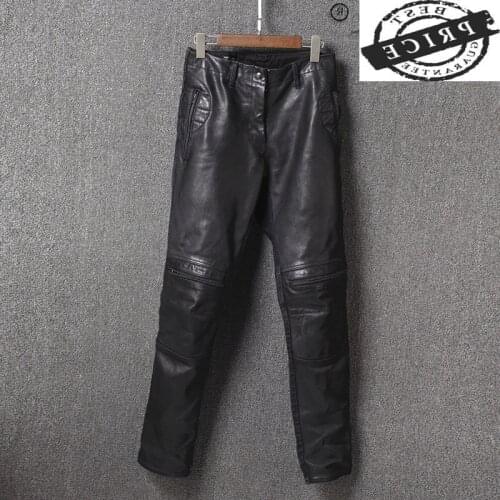 Mens Leather Fashion Pants Genuine Cowhide Mens Pants Motorcycle Jeans Trousers Spring Autumn 2021 Pantalon Homme LW5230