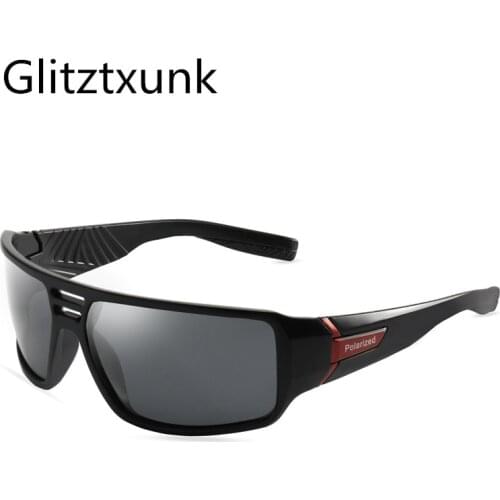 Glitztxunk Fashion Polarized Sunglasses Men Black Square Retro Brand Designer Vintage Driving Sun Glasses For Male Goggles UV400