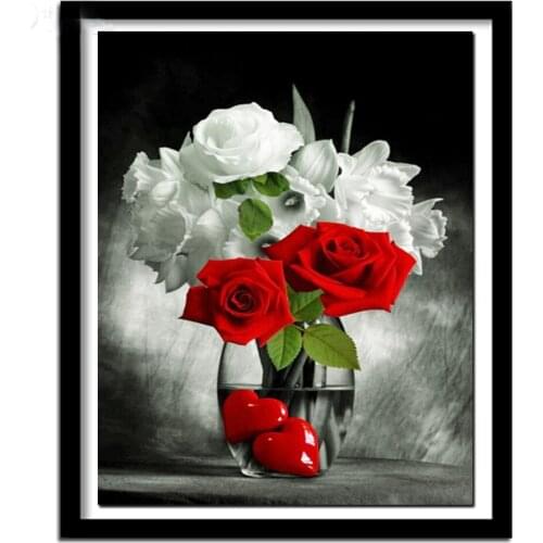 Full Diamond Painting Set white red rose Full Square 5D Diamond Embroidery flower Mosaic Rhinestone Picture Wall Stickers