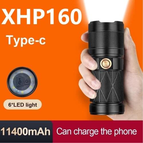 Newest XHP160 Most Powerful Led Flashlight Rechargeable Usb Torch Light 11400 mAh Built-in Battery High Power Work Flash Light