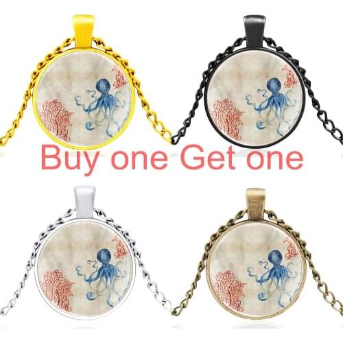 Ink Painting Octopus Ui Glass Dome Pendant Necklace Men Women Black Charm Jewelry Accessories Best Gifts